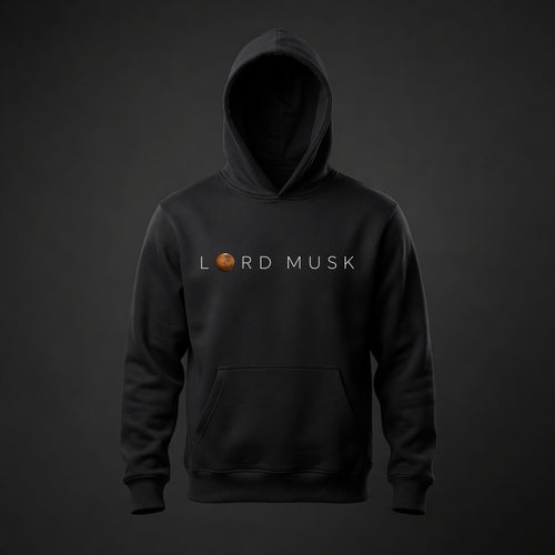 LORD MUSK hoodie, one-line chest print below drawstrings
