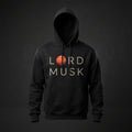 LORD MUSK stacked lockup on black hoodie