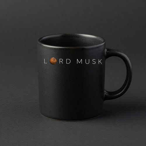 LORD MUSK mug, one-line lockup, Mars in the O