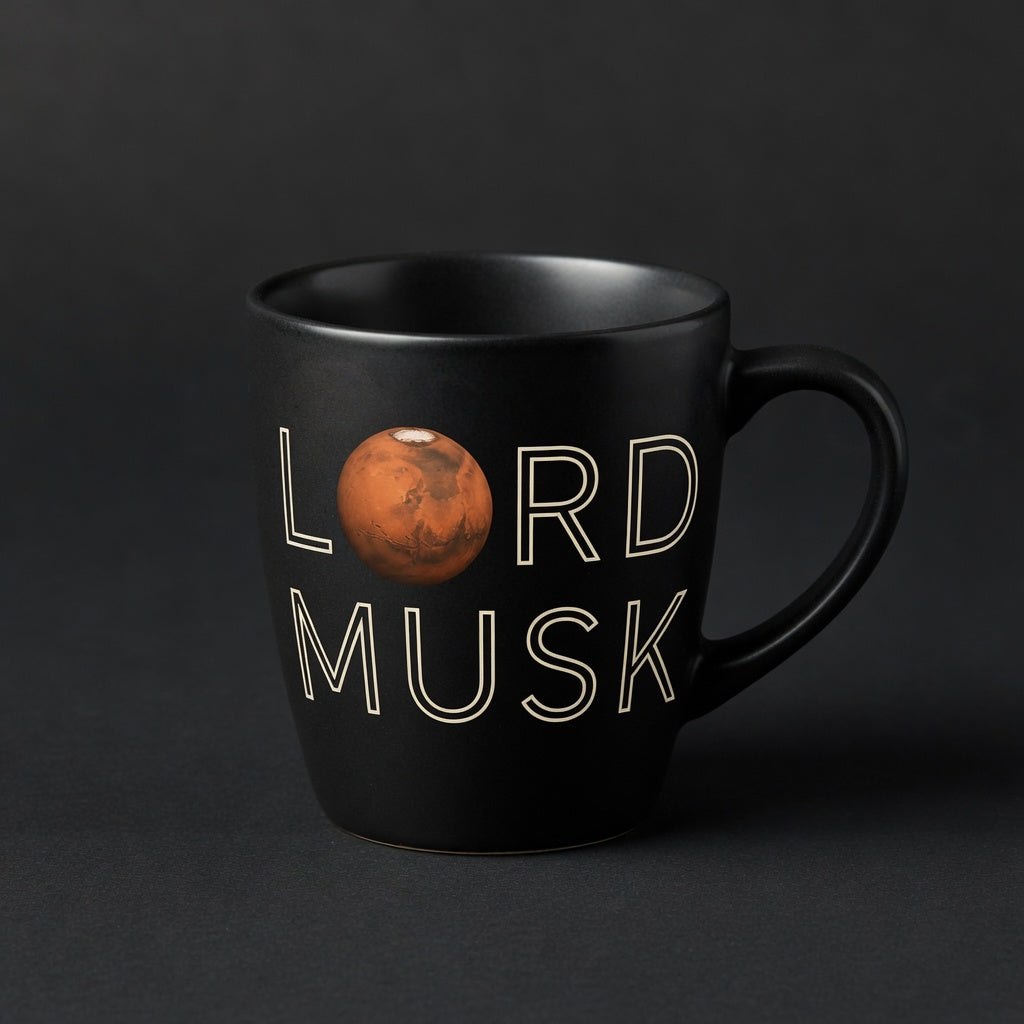 LORD MUSK stacked lockup on black mug